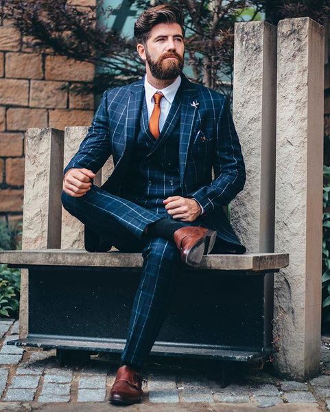 

men's suits & blazers plaid mens 3 piece classic suit slim fit vintage business jacket pants vest custom wedding tuxedos, White;black