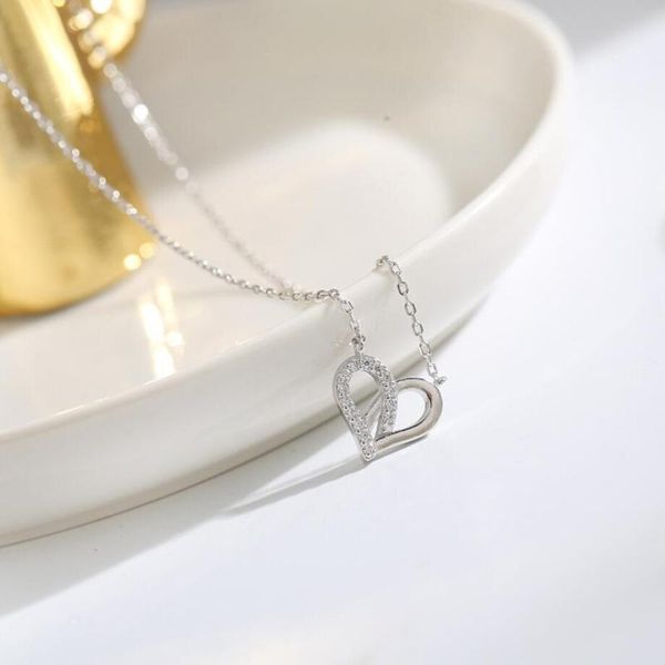 

chokers heart simple hollow pendant korean short clavicle chain 925 sterling silver temperament personality female necklace sne317, Golden;silver