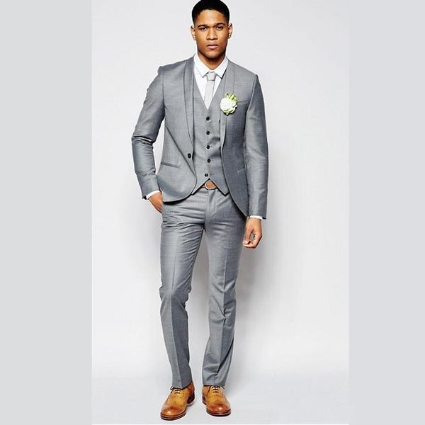 

fashion one button light grey groom tuxedos shawl lapel wedding/prom/dinner groomsmen men suits blazer (jacket+pants+vest+tie) w1427, Black;gray