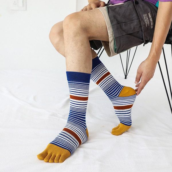 

men's socks men's medium five finger versatile high tube color cotton sweat absorbing split toe, Black
