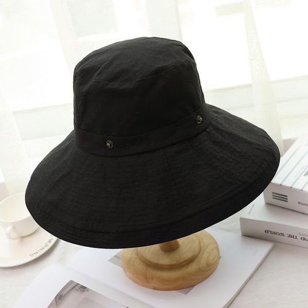 

style big basin hat ladies spring and summer sunscreen fisherman outdoor sun japanese wild hats, Black;white