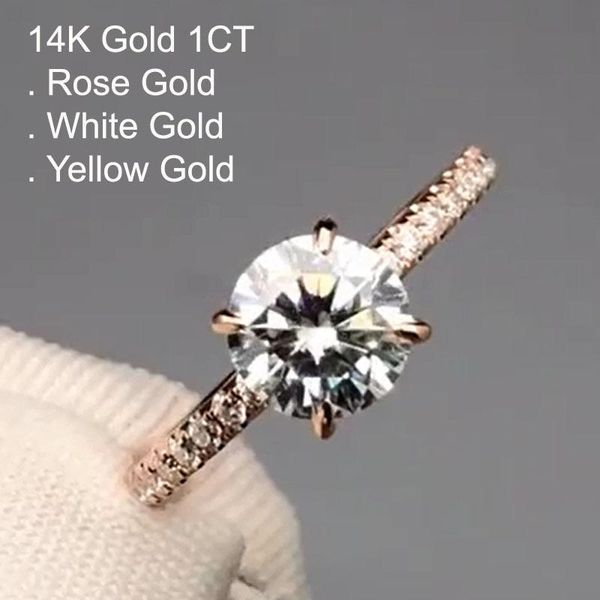 

cluster rings 14k gold 1 moissanite diamond ring women luxury round classic trendy wedding party engagement anniversary 1ct d color, Golden;silver