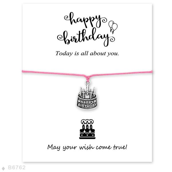 

charm bracelets custom- happy birthday cakes charms for women adjustable friendship gifts statement jewelry with card, Golden;silver