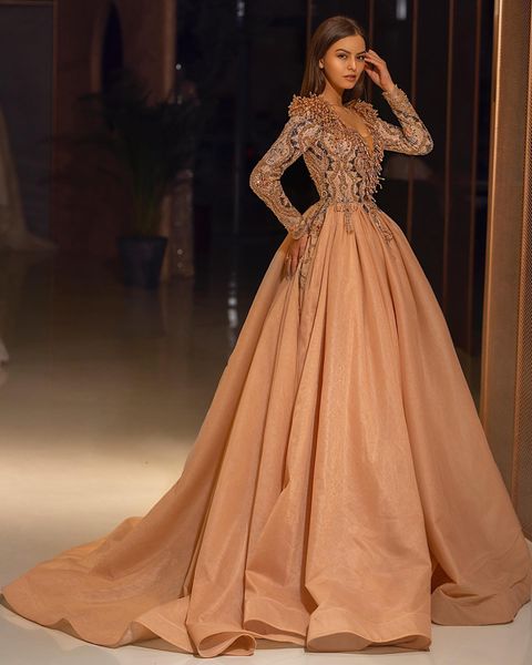 

beaded champagne 2021 evening dresses deep v neck lace appliques long sleeve a line prom dress plus size special occasion party gowns, Black;red