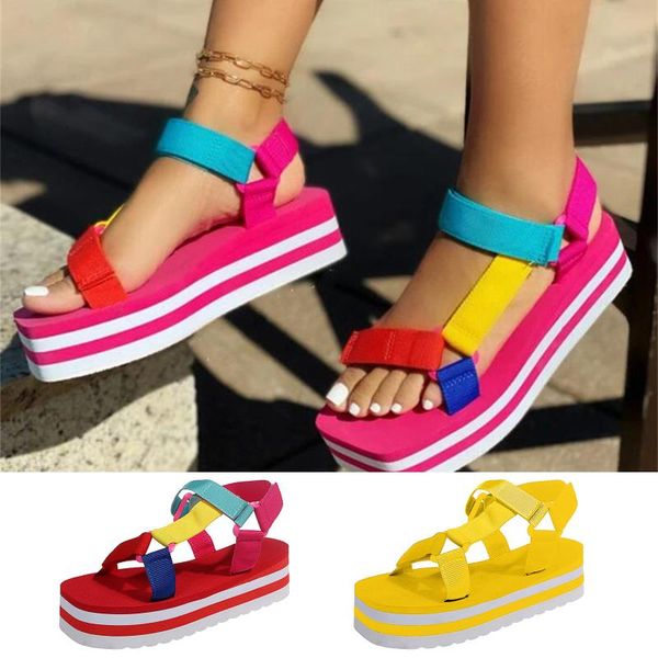 

sandals women's casual color blocking hook&loop square toe platform, Black