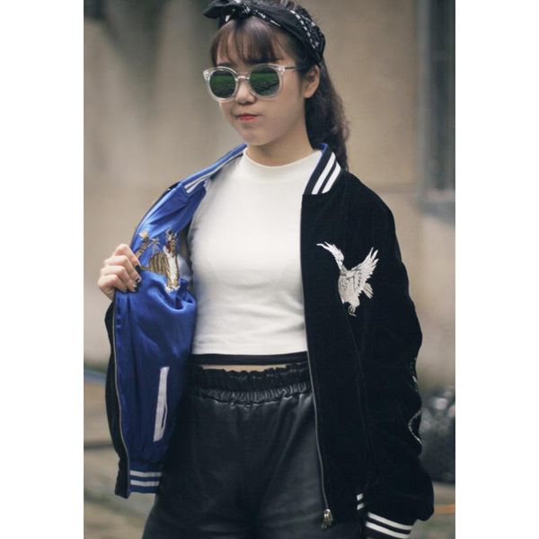 

women's jackets harajuku streetwear fashion janpan souvenir embroidery baseball two side wear outerwear, Black;brown
