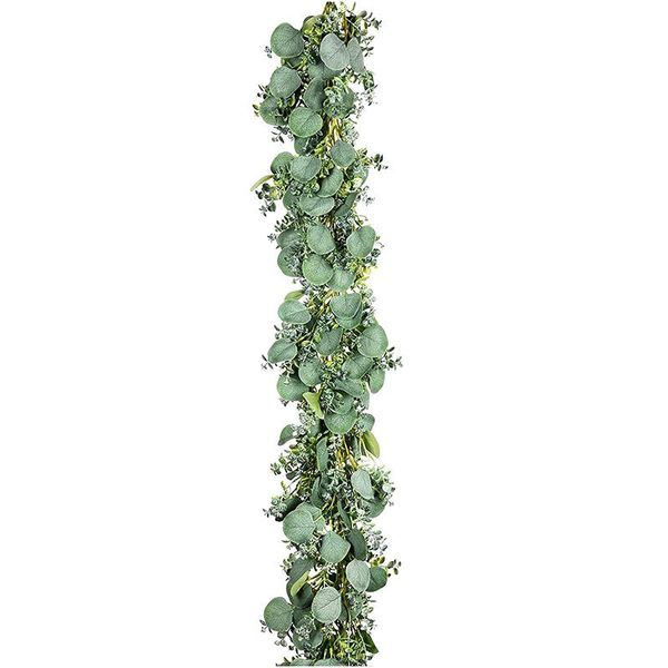 

decorative flowers & wreaths artificial eucalyptus leaves garland, 6.5ft fake greenery frosted vine for wedding table runner mantel home dec
