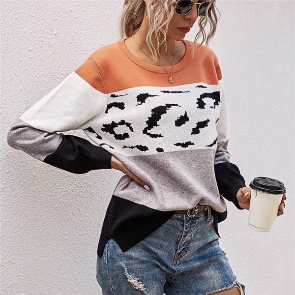 

women's sweaters women sweater 2021 long sleeve pullovers and leopard printed knitted winter clothes casual ladies oversized, White;black