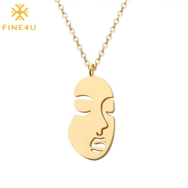 

pendant necklaces fine4u n311 abstract human face necklace stainless steel chain women facial jewelry, Silver
