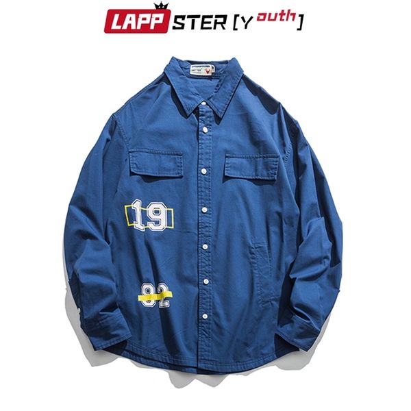 

lappster men letter print cotton streetwera shirts korean fashions long sleeve hip hop fashion harajuku pockets 210420, White;black