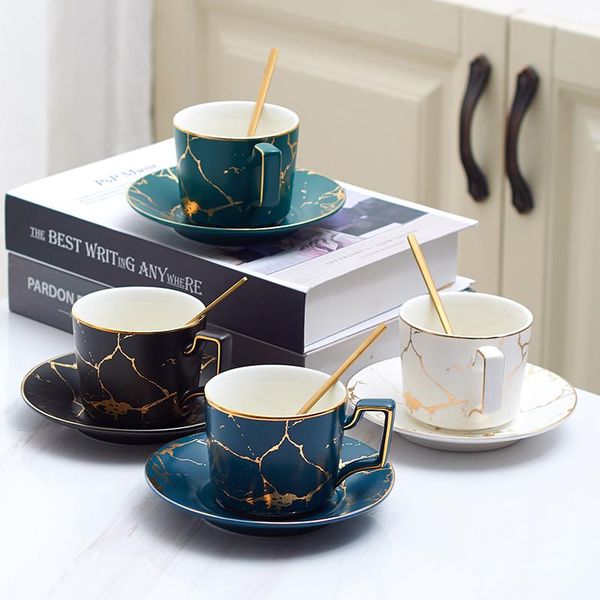 

cups & saucers marble ceramic coffee cup saucer spoon set 200ml nordic tea maporcelain advanced teacup cafe espresso