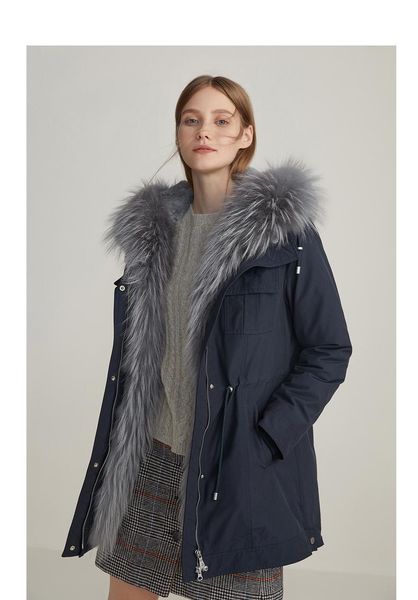 

women's fur & faux arlenesain blue icery long jacket jersey lined in and, Black