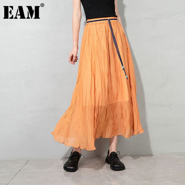 

[eam] high elastic waist orange double layers pleated log holiday half-body skirt women fashion spring autumn 1dd8344 21512, Black