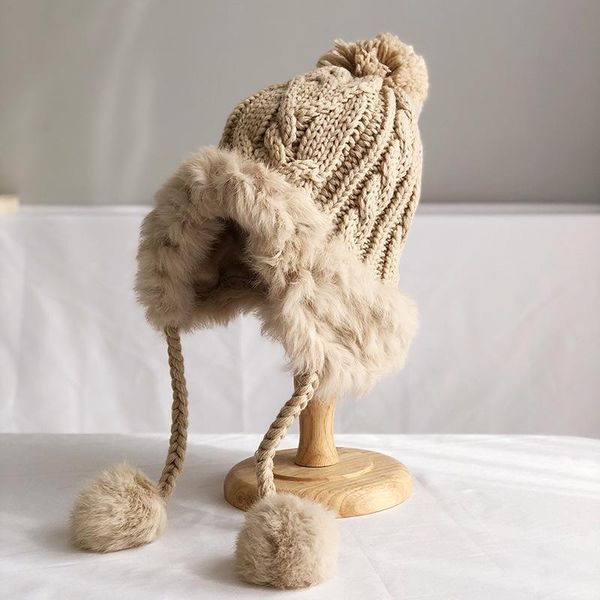 

beanie/skull caps fur woolen hat women winter ear protection beanie korean version fashion cute plus velvet warm knitted skullie bean, Blue;gray