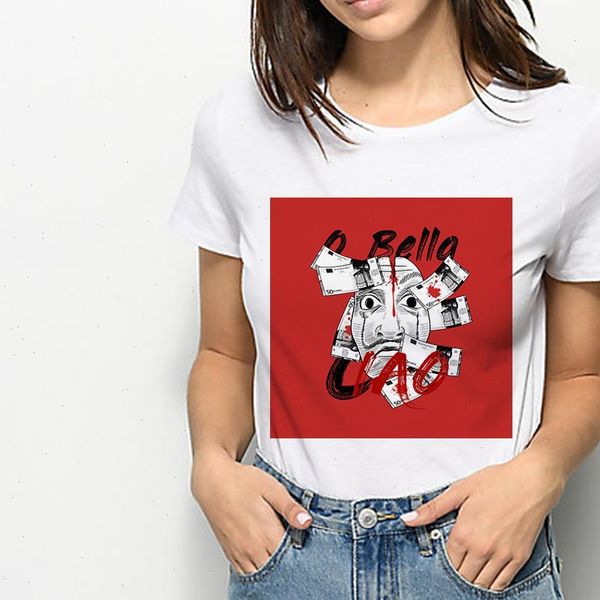 

aesthetic womens t shirt personality women money heist tees funny hipster graphic harajuku la casa de papel mujer, White