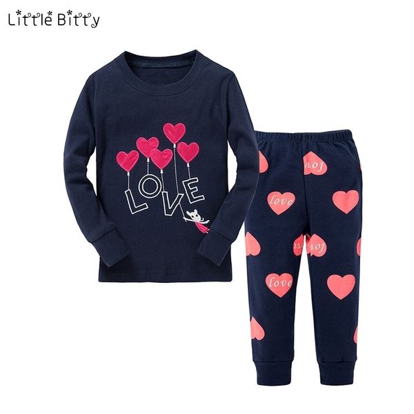 

pajamas new baby girls sets children long sleeve love heart emboridery pyjamas kids for 2-8 years kid nightwear spay, Blue;red