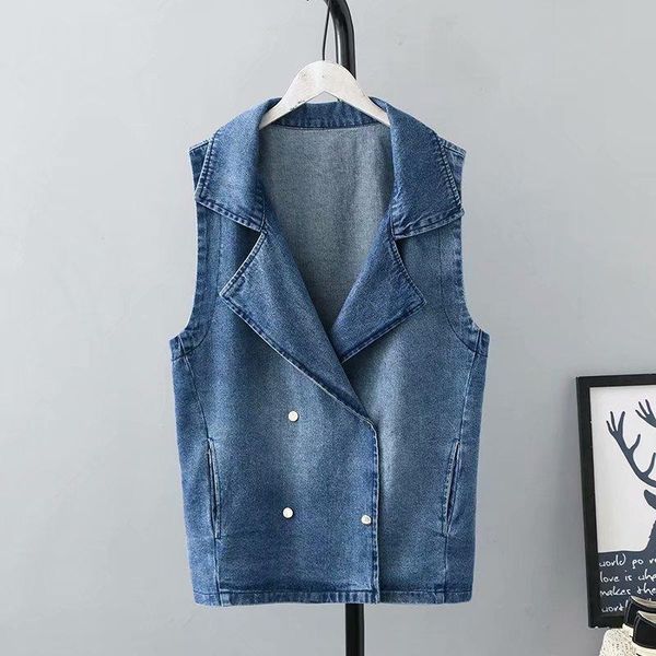 

women's vests plus size 2xl-4xl denim vest casual outwear sleeveless jacket women, Black;white