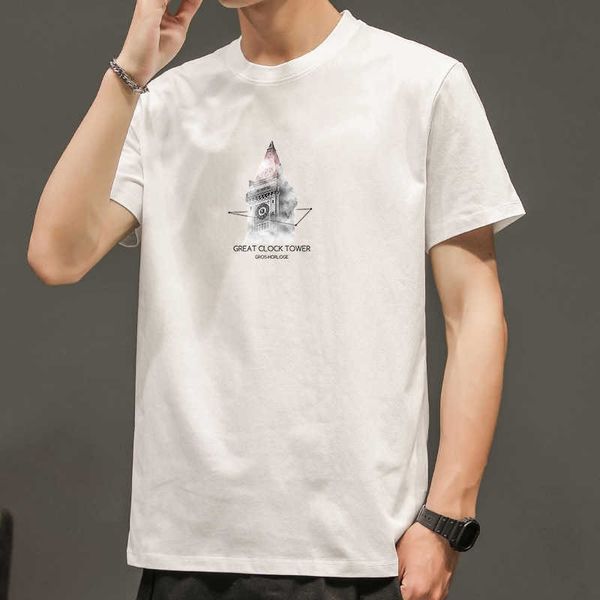 

summer men's 2021 short sleeve t-shirt round neck half cloth korean fashion t-shirt youth, White;black