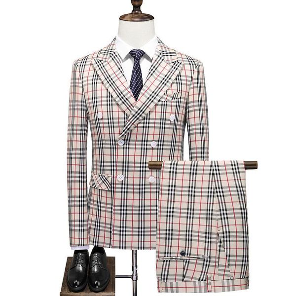 

men's suits & blazers boutique fashion mens plaid casual business suit high-end social formal 3 pcs set groom wedding ( jacket + vest p, White;black