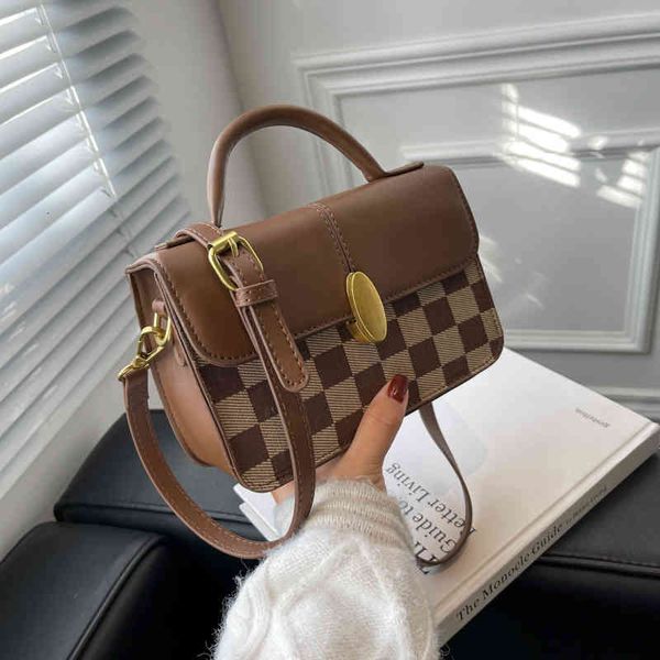 

handbags bags fashion ins niche design small square 2021 winter trend net red hand chessboard lattice messenger, Black;red