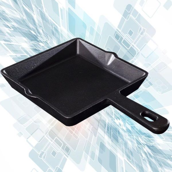 

cast iron flat bottom mini nonstick frying pan square pancake gas induction cooker (black) pans