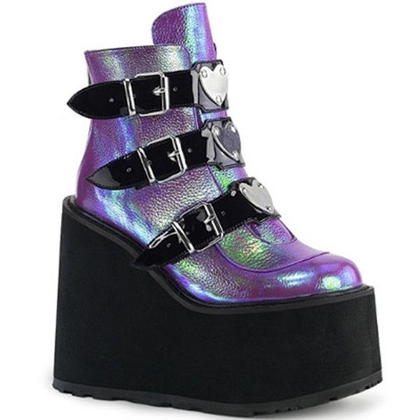 

boots spring autumn ankle women platform rubber sole buckle black leather pu high heels shoes woman comfortable
