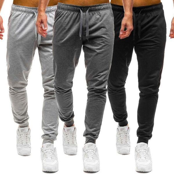 

mens slim fit tracksuit sport gym skinny jogging joggers sweat pants males casual trousers workout training running, Black;blue
