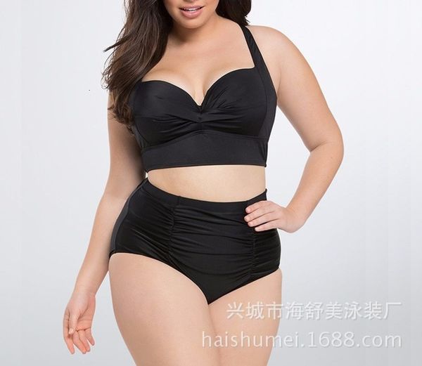 

waisted bikini big high fat size solid swimsuit, White;black