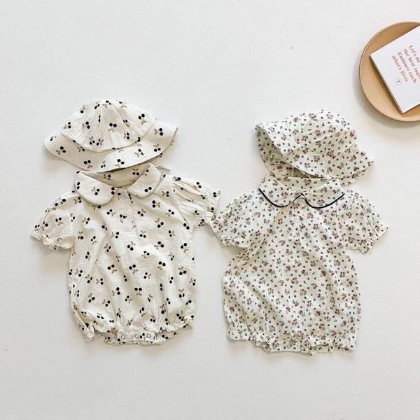 

rompers summer little flower one-piece triangle creeping romper for baby girl with hat born cute costume wear, Blue