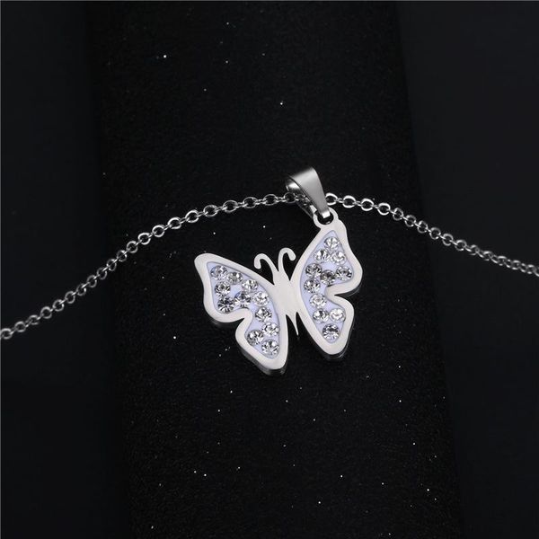 

pendant necklaces punk crystal stainless steel chain butterfly necklace for women kpop luxury rhinestone choker fashion jewelry gifts, Silver