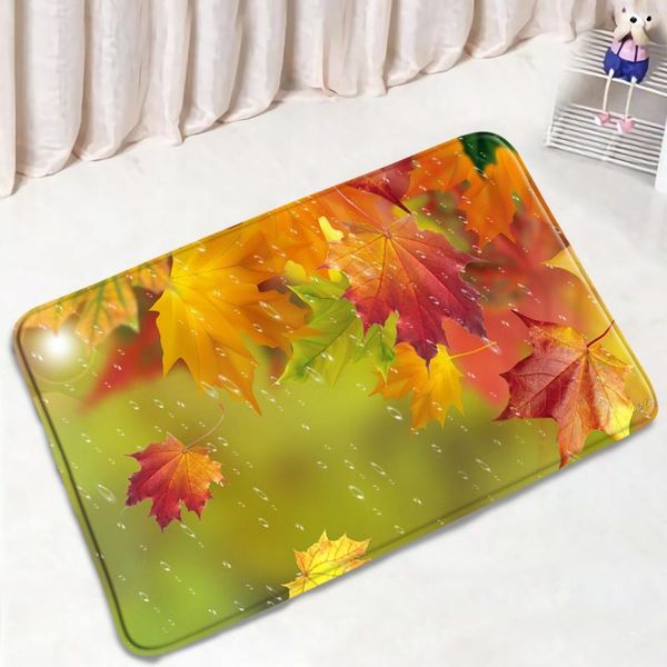 

bath mats creative raindrop bathroom mat autumn red pattern non-slip rugs flannel home decor kitchen doorway aisle carpet