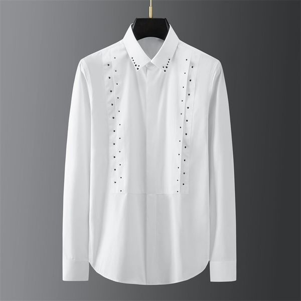 

handmade rhinestones shirts men long sleeve shirts luxury tuxedo chemise homme slim fit casual business formal dress shirts 210527, White;black