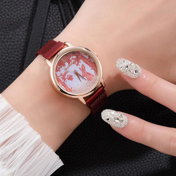 

wristwatches fashion quartz watch alloy mesh strap cartoon printed round dial casual for women girls a66, Slivery;brown