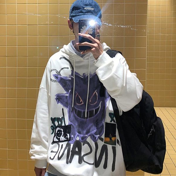 

harajuku loose casual female hoodies pullovers graffiti devil letter women men hooded sweatshirt autumn lady sweatshirts men's &, Black