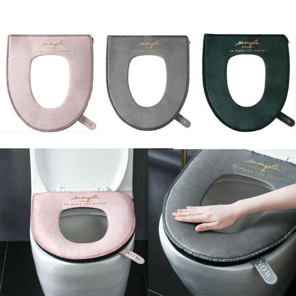 

est bathroom velvet printed toilet seat cushion solid color washable soft warmer mat cover pad covers