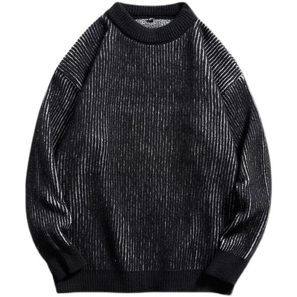 

men's sweaters winter knitted sweater loose o-round neck striped, White;black