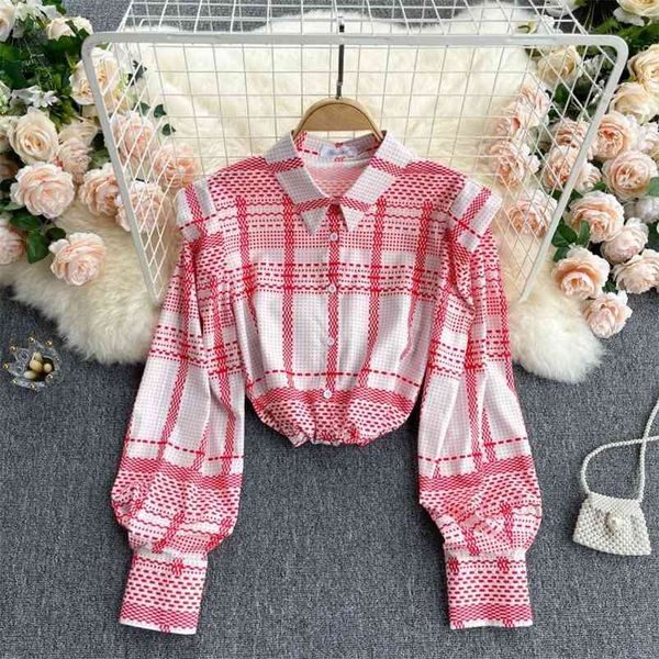 

spring fashion retro blouse female print pattern lapel blusa single breasted loose large size shirt gk328 210507, White