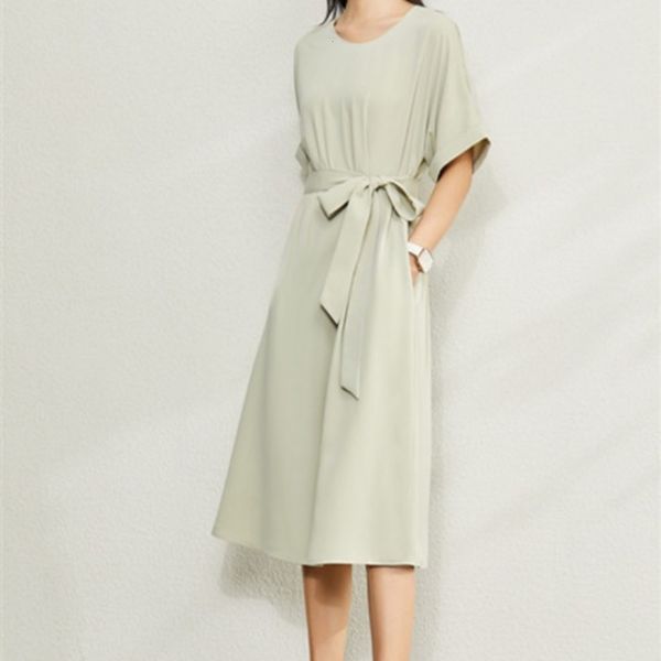

japanese and korean temperament lotte summer lace up casual simple waist slim mid length dress women, Black;gray