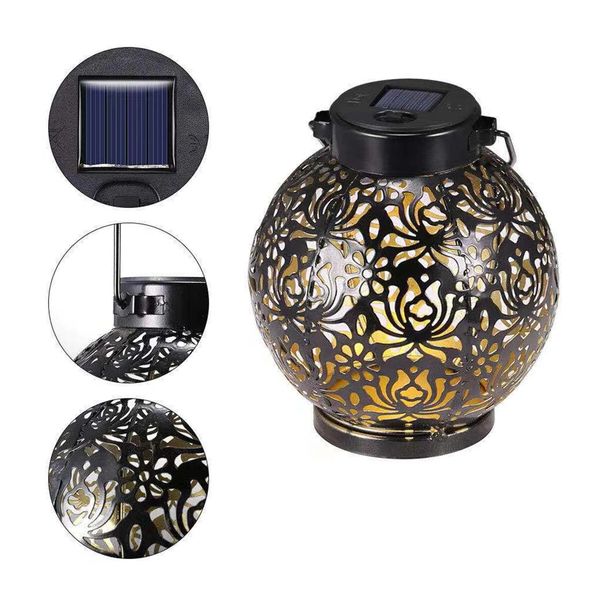 

solar garden lamp lantern outdoor hanging light led waterproof yard - bronze