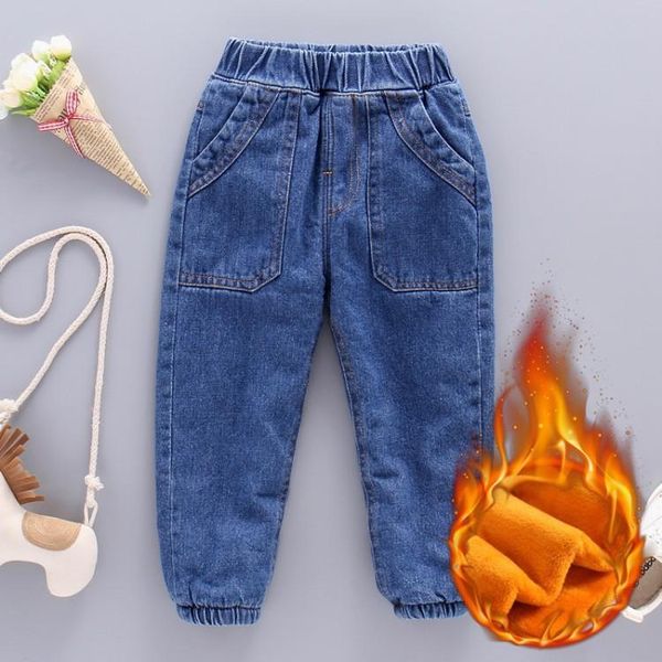 

toddler boy denim harem pants kids winter clothes boys' autumn jeans children's velvet thicken baby's fashion trousers, Blue