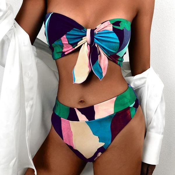 

women's swimwear push up bikini set patchwork swimsuits ruched women biquini strap color print beach wear summer plus size, White;black