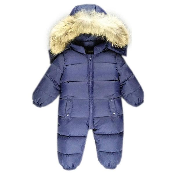 

jumpsuits baby romper 2021 winter outdoor warm boy girls overalls jumpsuit hooded rompers white duck down children clothing, Blue