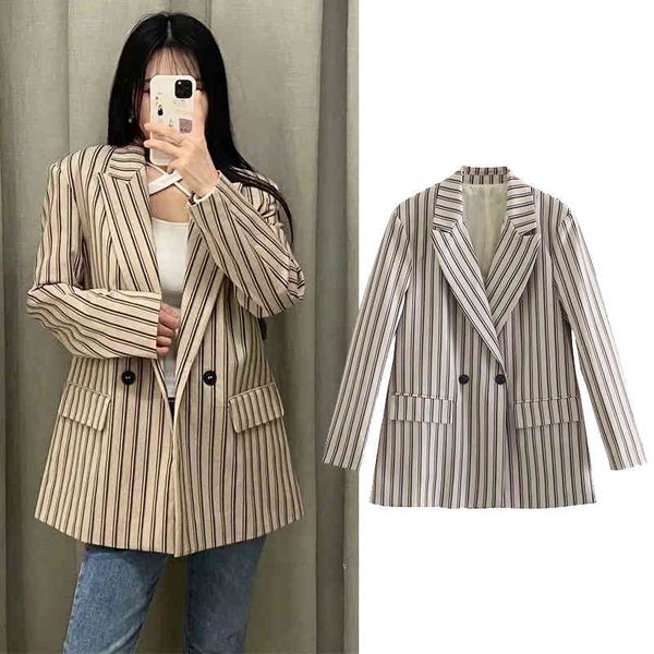 

women's down & parkas 2021 new fashion ladies striped printed flower loose jacket coat lapel double-breasted decoration long parag, Black