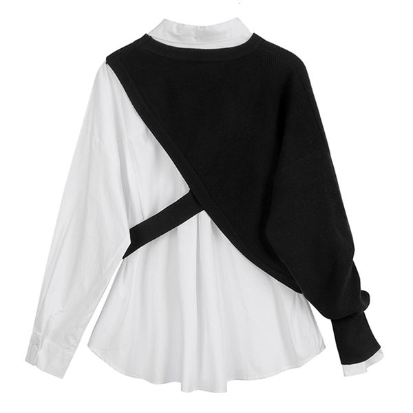 

women's blouses & shirts [eam] white women knitting share size big blouse lapel long sleeve trim shirt fashionable spring 1dc019 2r2z