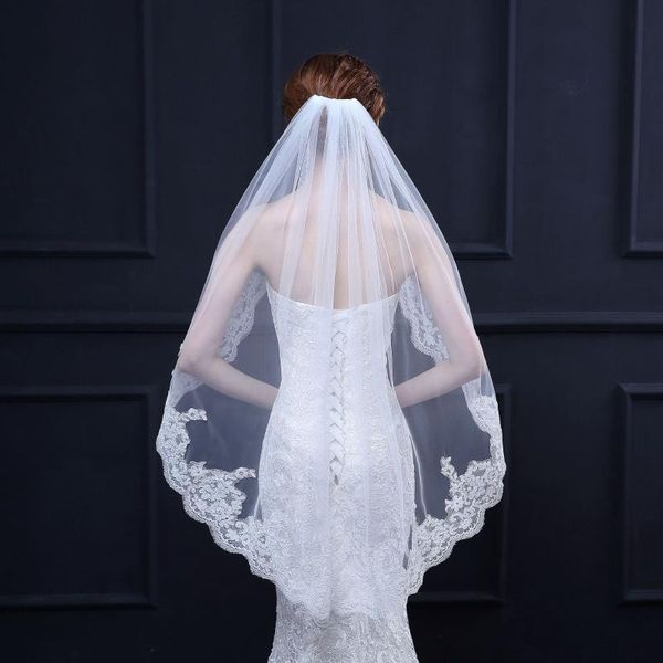 

bridal veils veil short exquisite lace embroidered metal hair comb, Black