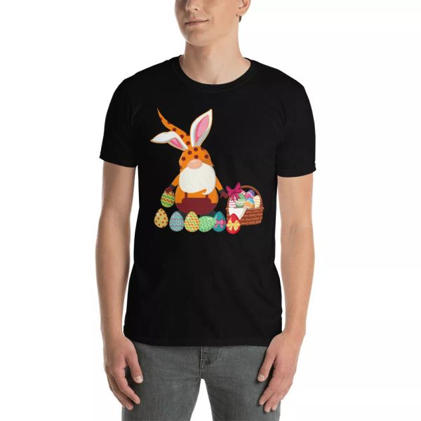 

bunny gnome with easter egg cute easter gnomes egg hunting gifts t-shirt, White;black