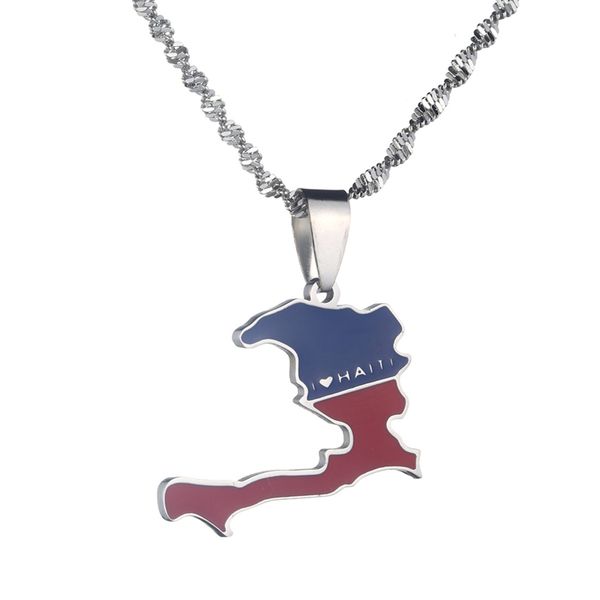 

haiti country map pendant necklaces for women girls chain jewelry, Silver