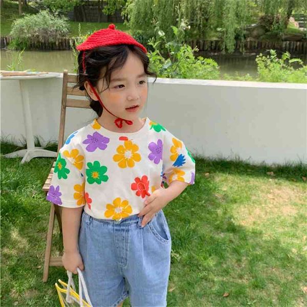 

summer arrival girls fashion floral t shirt kids cotton kid clothes 210528, Blue