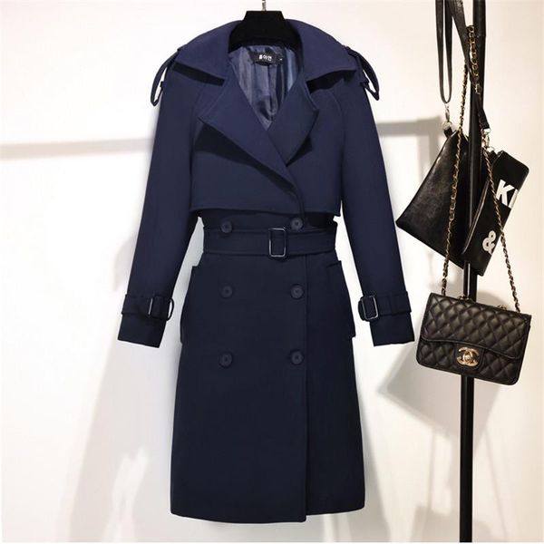 

women's trench coats 2021 spring autumn clothes long coat double breasted loose slim waist windbreaker female outerwear m307, Tan;black