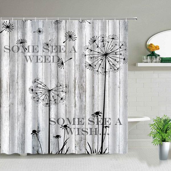 

dandelion flower retro wooden background shower curtain sunflower plant floral butterfly girl print bath bathroom screen curtains